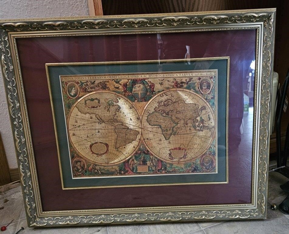 Framed map of the world 25x20"