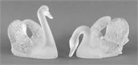 Lalique Crystal "Cygne" Swan Sculptures, Pair