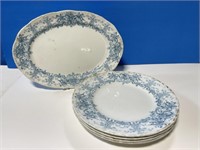 4 Matching Antique Plates And Small Platter