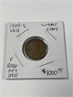 Most Rare 1909-S VDB Wheat Cent F+ Grade