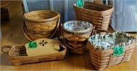 5 Longaberger Baskets With Wine Colored Bands.