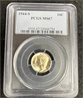 $120 PCGS Guide: 1944-S Silver Mercury Dime, MS67