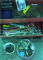 Toolbox with Assorted Tools: Multi Meter, Wrenches