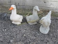 Concrete Garden Statue Geese & Rooster 3 pc lot