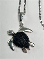 20" Chain/ Sterling Lava Stone Turtle Necklace 13G