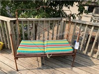 Patio table, antique bench, pots, etc.