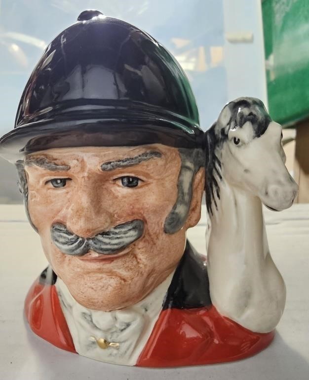 Unmarked ceramic horse and jockey 5"h