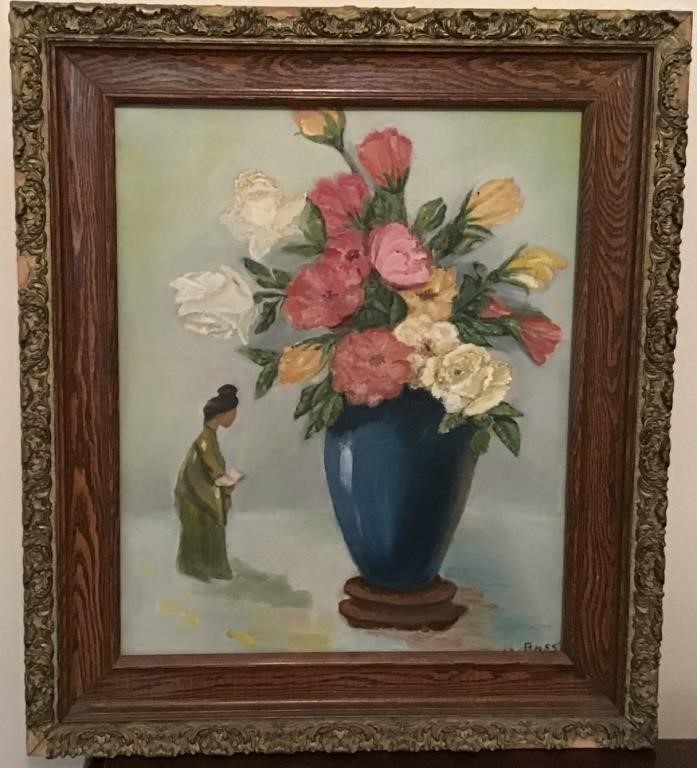 FRAMED BLUE FLORAL PAINTING