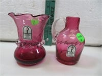 2 Pilgrim Cranberry Glass (handmade with gold USA)