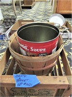 Campbells Soup Lg Can, Basket, Wood Crate