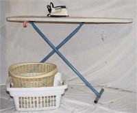 LOT - IRONING BOARD, IRON, 3 CLOTHES BASKETS, ETC.