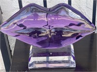 Large Shlomi Haziza purple acrylic lips sculpture