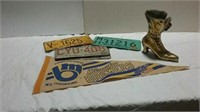Vintage license plates, Pendant  and metal shoe