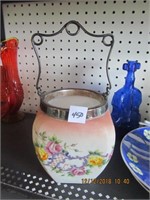 Hand Painted Jar w/Silverplate Handle-no lid