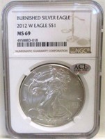 2012-W BURNISHED SILVER EAGLE NGC MS69