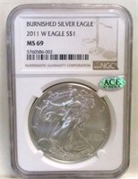 2011-W BURNISHED SILVER EAGLE NGC MS69