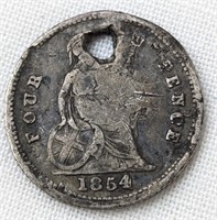 1854 UK FOUR PENCE SILVER COIN