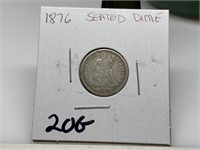 1876 SEATED LIBERTY SILVER DIME COIN