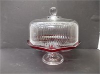 Ruby Swirled Glass Cake Dish and Dome