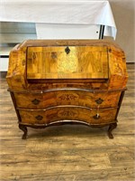 Vintage Petite Inlaid Marquetry Slant Front Desk