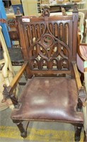 Gothic Arm Chair - Leather Seat - 47"h