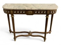 Louis XVI Style Marble Top Console Table.