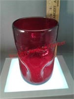 Crackled glass red drinking tumbler - Art Deco