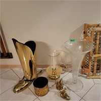 B254 Large brass boot, Hurricane light and more