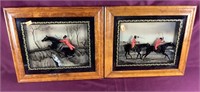 Two Framed Fox Hunting Scenes Painted On Glass