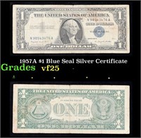 1957A $1 Blue Seal Silver Certificate Grades vf+