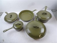 Lot of 5 Olive Green Enamel Cast Iron Cookware