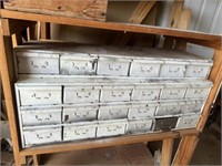 White Metal Drawers, Wooden Shelving Unit, Tools