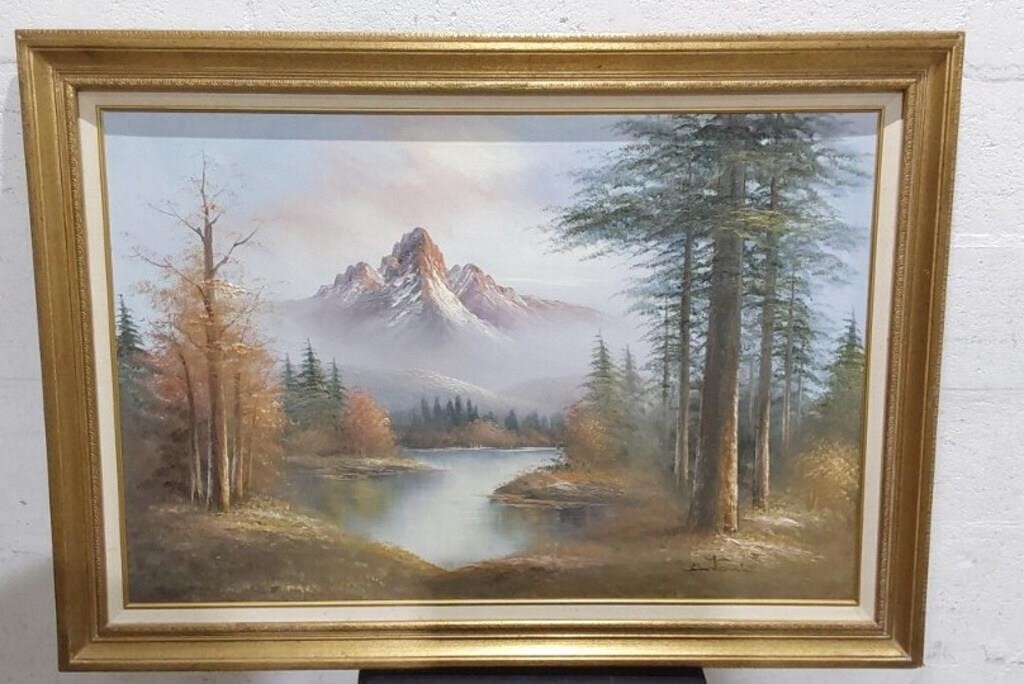 Large Oil On Canvas Mt. Scene Signed Antonio U15D