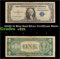 1935G $1 Blue Seal Silver Certificate Grades vf+ M