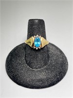 Vintage 10K Gold Blue Topaz/Diamond Ring 3G S-6.75