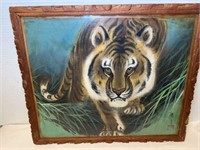 ANTIQUE JAPANESE HANDPAINTED TIGER OIL ON BOARD