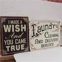 (2) Metal Decor Signs "Laundry" & "I Made A Wish