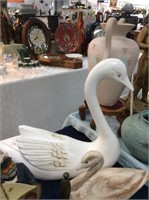 Large white carved Swan