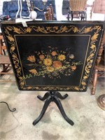 Vintage tilt top table, floral design, finish