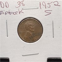 1952-S WHEAT PENNY CENT DOUBLE DIE MINT MARK