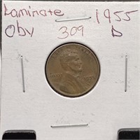 1955-D LAMINATE OBV WHEAT PENNY CENT