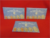 (1) 3 envelopes of 1991 US Mint UNC Coin Set