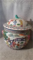 Oriental Hand Painted  Vase with Lid