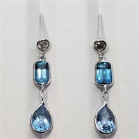 $1600 14K  Blue Topaz(3ct) Diamond(0.1ct) Earrings