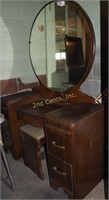 Art Deco Waterfall Vanity With Mirror & Bench