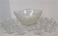 Glass Punch Bowl w/ 20 cups
