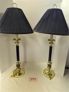 Pair of Matching Lamps With Blue Shades