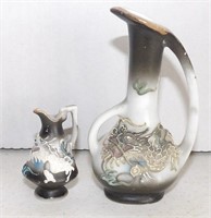 2 Vintage Miniature Dragon Ware Moriage Pitchers