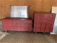 Dresser w/mirror and chest of drawers-painted red