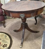 Round Vintage Wooden Side Table w Drawer AS IS